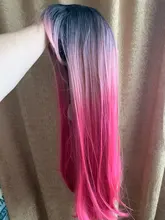 LOUIS FERRE negro Rosa rojo pelucas Cosplay largo recto Ombre peluca sintética con flequillo negro las mujeres Afro resistente al calor de fibra