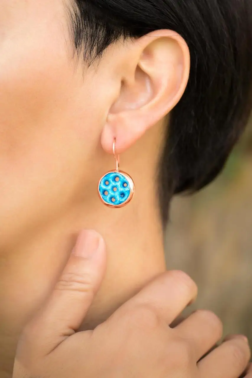 

Syriac Evil Eye Bead Rose Silver Earrings 4736 High Quality Hand Made Original Filigree Silver Jewellery Gift for Women