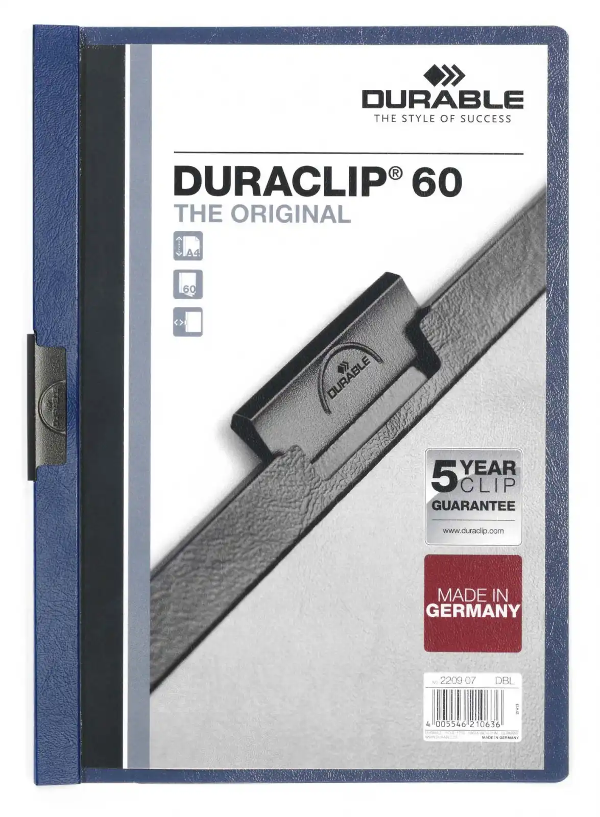 Папка c клипом Durable пластиковая (на 60 листов) синяя|Папка для файлов| |