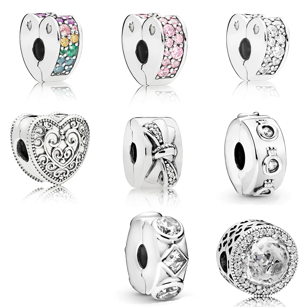 

2019 New 925 Sterling Silver Geometric Color Heart-shaped Paving MOMENTS Clip Jewelry Diy Bracelet Original Woman Jewelry Gift