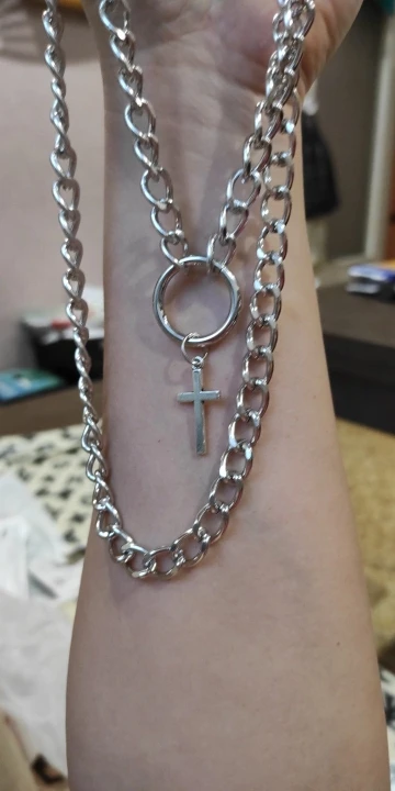 Layered Chain Necklace with Cross Pendant E-girl Pastel gothic photo review
