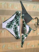Riseado-Conjunto de Bikinis con aumento para mujer, traje de baño Sexy con cuello Halter, Bikini con estampado de hojas para playa, 2021