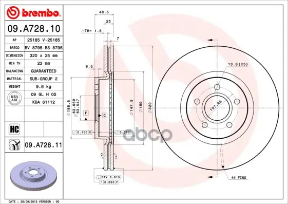 Диск Тормозной Ford: Focus Ii 04-, Volvo: C70 Ii Кабрио 06-, S40 Ii 04-, V50 04- Brembo арт. 09.A728.11