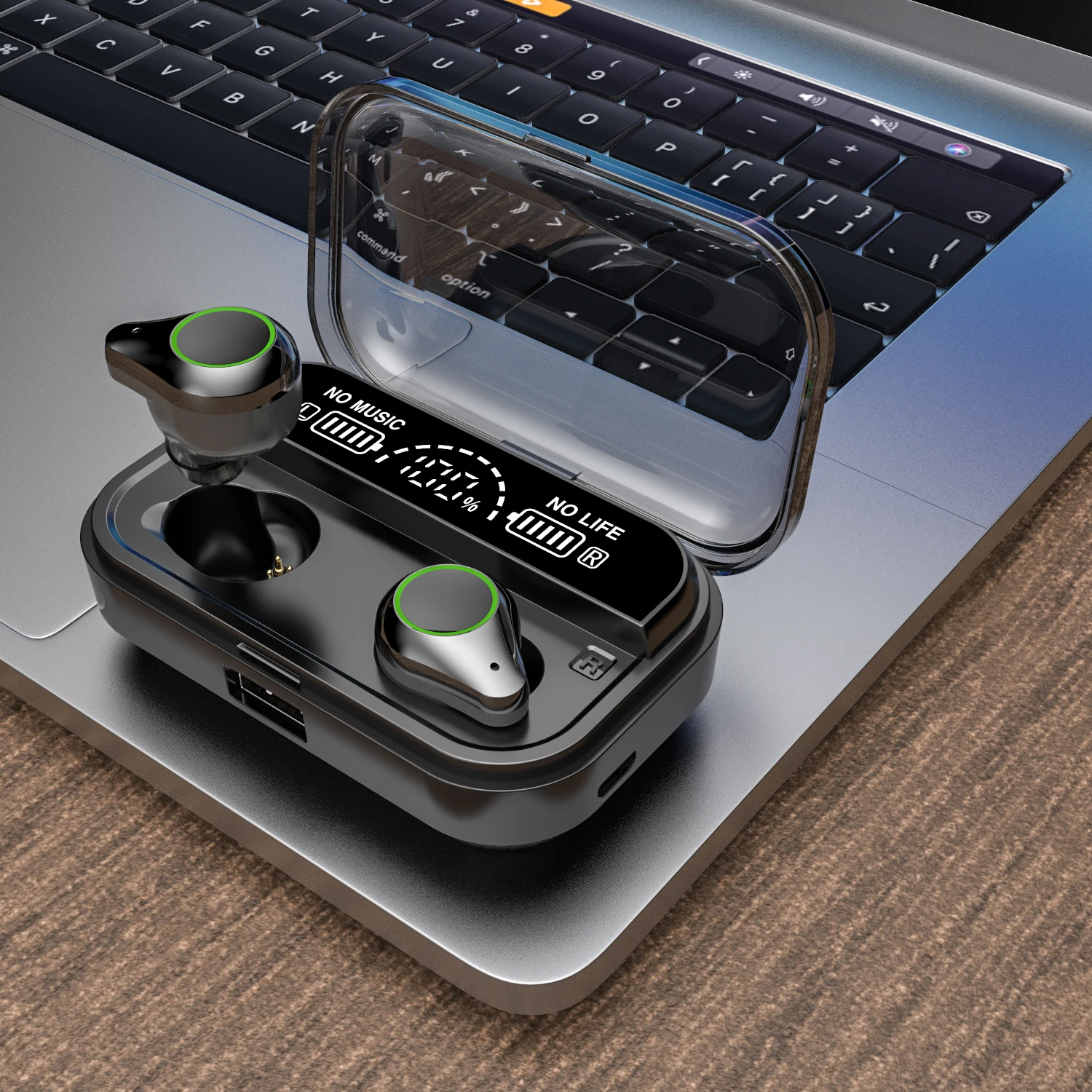 TOMKAS TWS Earphones 9D Stereo Bluetooth 5.0 Wireless Earphones IPX7 Waterproof Headphone LED Display with Mic Touch Key