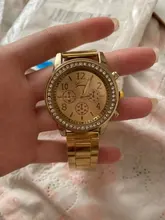 Reloj de lujo con diamantes de Ginebra para Mujer, cronógrafo de cuarzo con tachuelas de acero y tres ojos, a la moda
