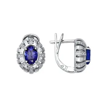 

Sokolov drop earrings with stones in white gold with diamonds and sapphires, fashion jewelry, 585, women's male, long earrings
