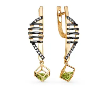

Gold earrings with хризолитом and cubic zirconia sunlight sample 585