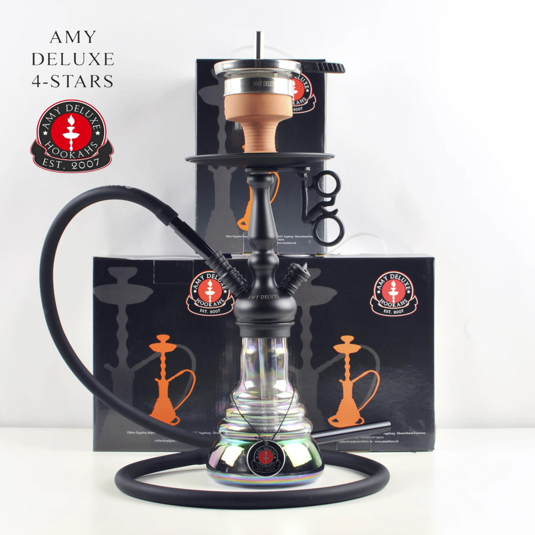 Кальян AMY DELUXE 340 SMALL AMY модель PSMBK-bk полный комплект Черный хамелеон. Высота 40 см