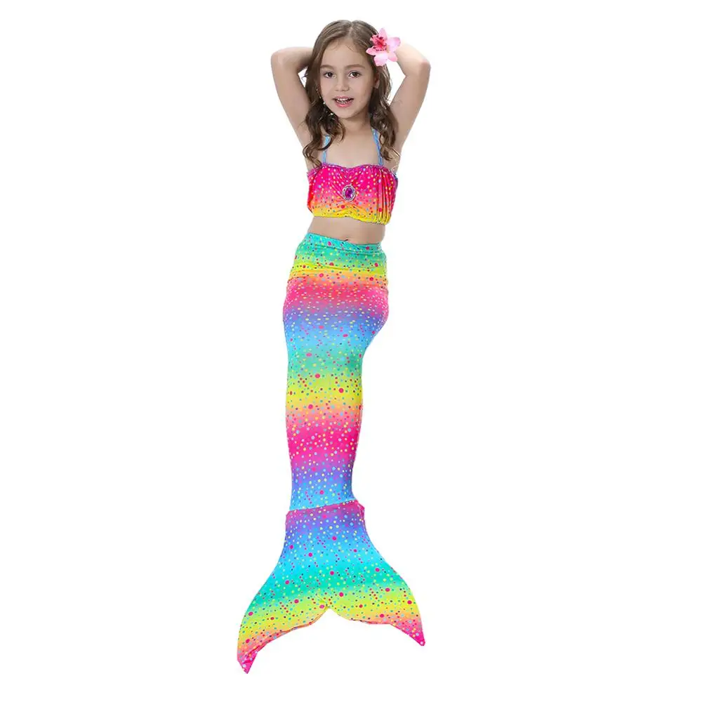 Детский Костюм Русалки с хвостом; Летний Пляжный купальный костюм для девочек с блестящим плавником; комплект бикини для плавания с хвостом русалки - Цвет: 120cm 5-6T