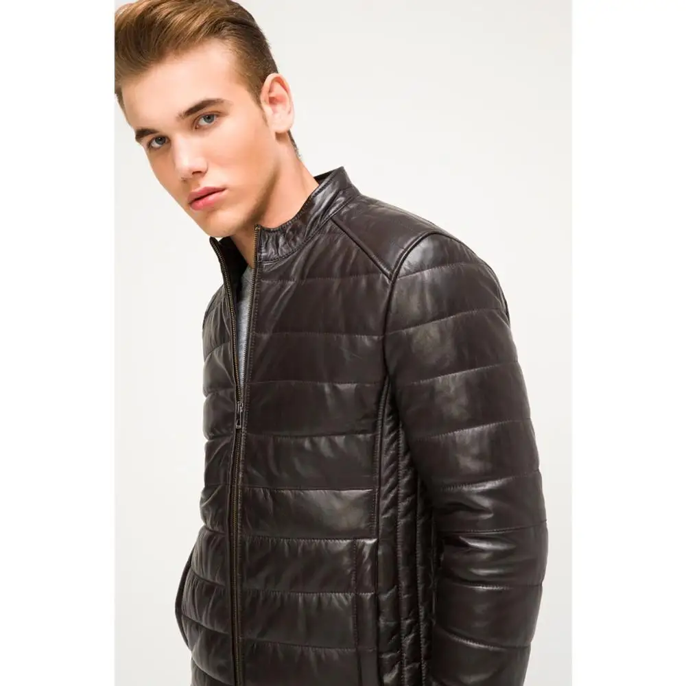 Genuine sheepskin Men's Leather Brown Coat leather jacket 100% Original from Fast Fashion with free shipping