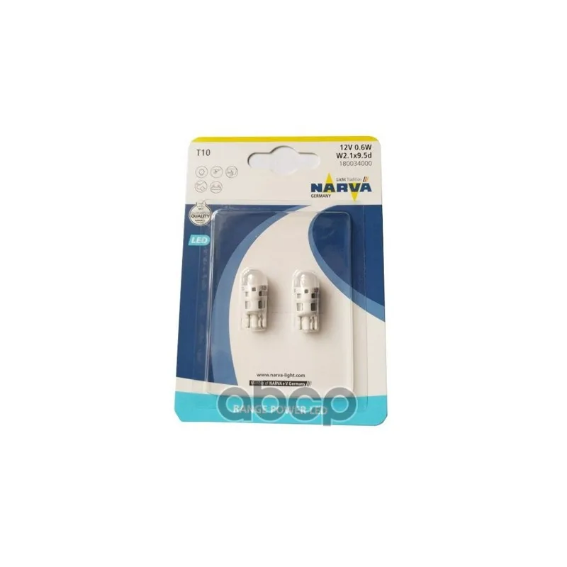 Комплект Светодиодных Ламп Блистер 2шт T10 Led 12v W2.1x9 5d 6000k Narva арт. 18003 | Автомобили и
