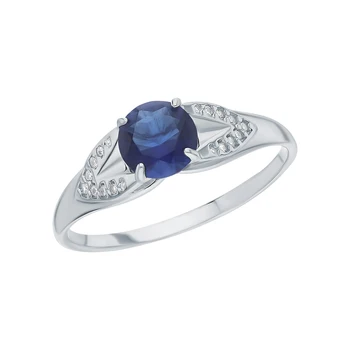 

Silver ring with cubic zirconia and Sapphire synthetic sunlight sample 925