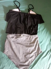 Traje de baño de dos piezas para mujer, bañador con doble volante y cintura alta, tankini con la parte inferior fruncida, ropa de baño de talla grande