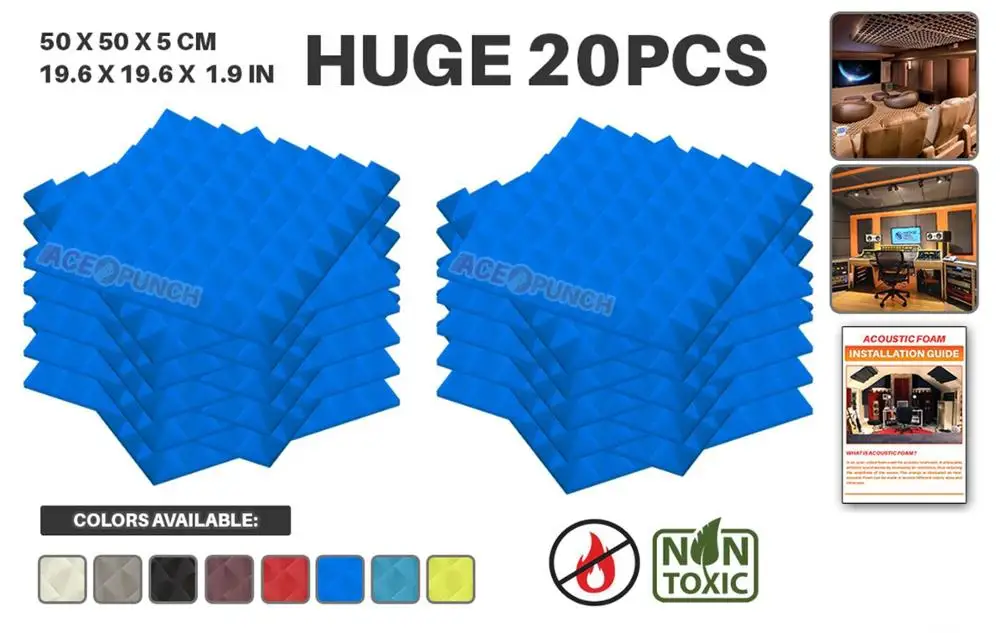 Blue Arrowzoom 20 шт Упаковка 19," x 19,6" x 1," Пирамида плитка студия Звукопоглощающая Панель акустическая пена лечение AZ1034 - Цвет: Blue