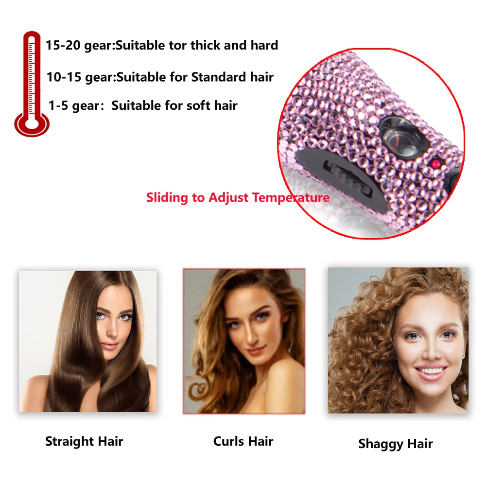 Alisador de Cabelo em Linha Diamante Plana Ferros Molhado Seco Escova Cerâmica Aquecimento Rápido Reta Modelador Curling Ferro Pente 2 In1 3 High Quality Beleza e saúde