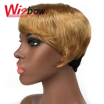 

Blonde wig peruvian short cut human hair wigs straight highlight T27/4/1B red Burgundy wigs for black women fashion style wigs