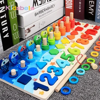 Kids Montessori Math Toys For Toddlers Educational Wooden Puzzle Fishing Toys Count Number Shape Matching Sorter Games Board Toy 1