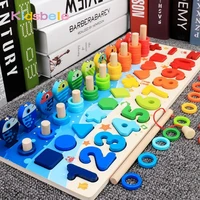 Kids Montessori Math Toys For Toddlers Educational Wooden Puzzle Fishing Toys Count Number Shape Matching Sorter Games Board Toy 1