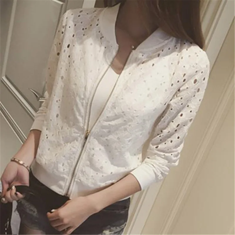 

2022 Summer New Women Long sleeve stand collar Shawl Coat Thin Sun Protection Clothing Mesh Lace All-match Cardigan Jacket