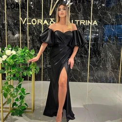 LORIE Black Sweetheat Prom Dresses Mermaid Puff Sleeves Side Slit Long Arabia Robe Soirée De Luxe For Party Vestito Cerimonia