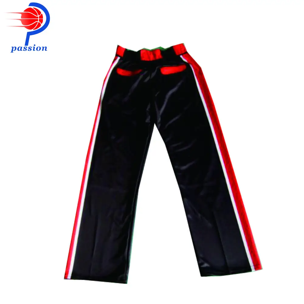MOQ 5 pcs Customize Plain Black Red Baseball Pants with Waist Belt Loops