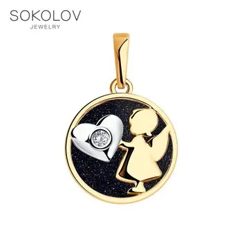 

Sokolov angel pendant in gold with an aventurine and Diamond, fashion jewelry, 585, women's male, pendants for neck women