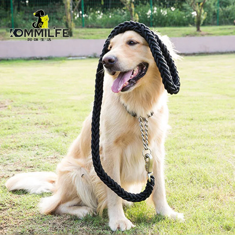 Nylon Braided Rope Leash For Dogs Large Dog Leash Metal P Chain Buckle Dog Collars And Set Traction Rope Chain