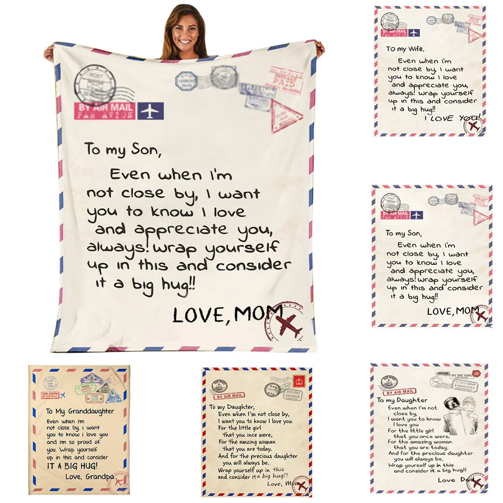 

Fleece Blanket To My Daughter Son Wife Letter Printed Quilts Air Mail 3D Print Sherpa Blankets Positive Encourage And Love Gifts