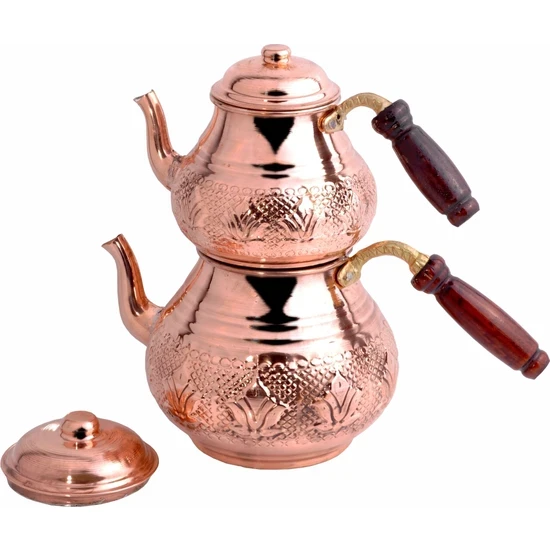 Traditional Turkish Copper Teapot With Wooden Handle, Copper