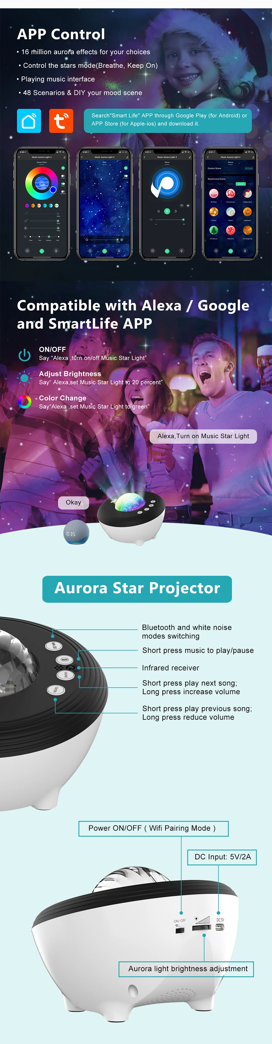 cat night light Tuya Galaxy Projector Wifi Aurora Star Projector Night Light Christmas Gifts Sky Projection Lamp Compatible  With Alexa Google unicorn night light