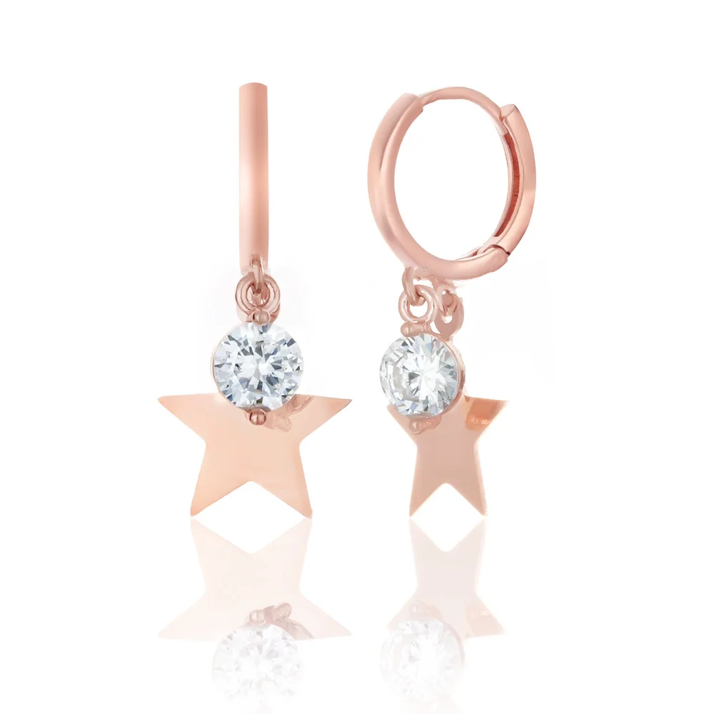 

Блестящие 925 пробы серебряные серьги в форме звезды для женщин покрытые розовым золотом с цирконием висячие серьги