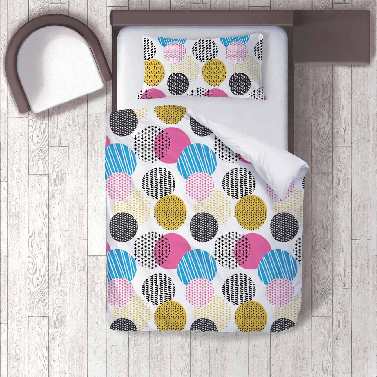 

Duvet Cover Set Bedding Set Pillow Case for Baby and Kids Room 3D Printed Circle Pink White Yellow Black Blue model 140