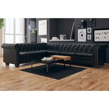 

Sofa Chersterfield 6 seater black artificial leather sofas