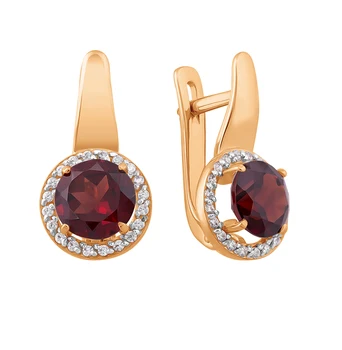 

Gold earrings with cubic zirconia and Garnet sunlight sample 585