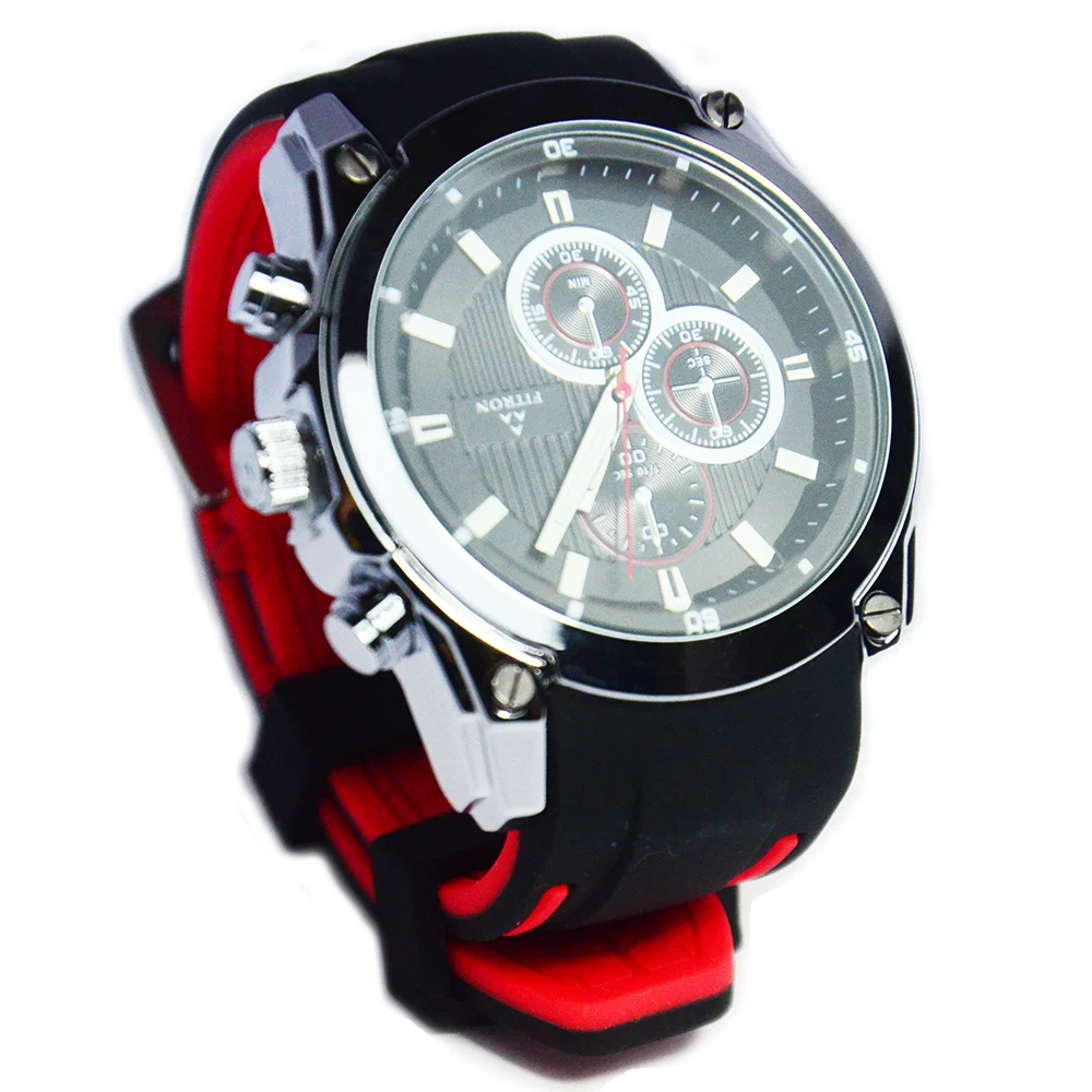 

FITRON Men's Chronograph Analog Quartz Watch with Date, Luminous Hands, Waterproof Silicone Rubber Strap Wristswatch for Man