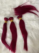 Mechones rojos con cierre, 1B99J color borgoña, cabello humano liso brasileño, 3 mechones con cierre, cabello humano Remy tejido