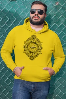 

Angemiel Wear Triangle Motifs Moon And Eye Yellow Men 'S Hooded Sweatshirt