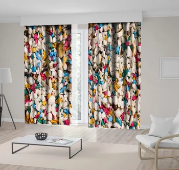 

Curtain Colorful Stones Small Chips of Marble Seaside Magical Nature Photo Blue Yellow Pink Beige