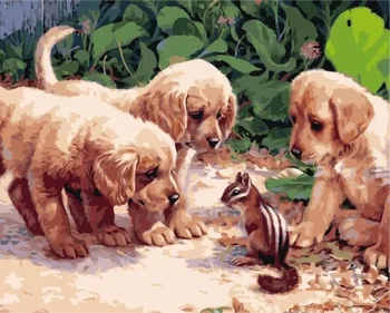 

Painting by Numbers Premium: Puppies and Chipmunk