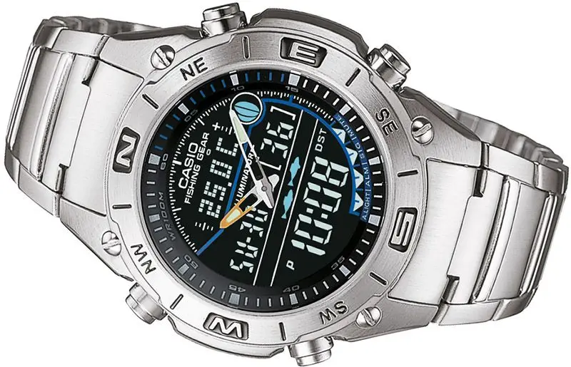 Casio Digital analog watch fishing AMW 703D 1AV lunar phases thermometer  world time strap steel 100m Water Resist|Digital Watches| - AliExpress