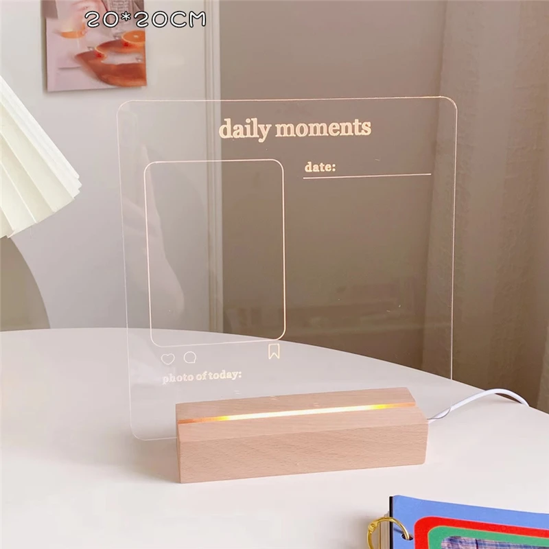 dinosaur light Desktop Transparent Acrylic Daily Note Board Creative Led Night Light USB Message Board Erasable Memo With Wood Stand Holder dinosaur lamp Night Lights