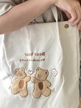 Bolso de hombro de PANA con bordado de ositos de la suerte para mujer, bolsa de lona a rayas, de tela ecológica, bolsas de compras bonitas y suaves
