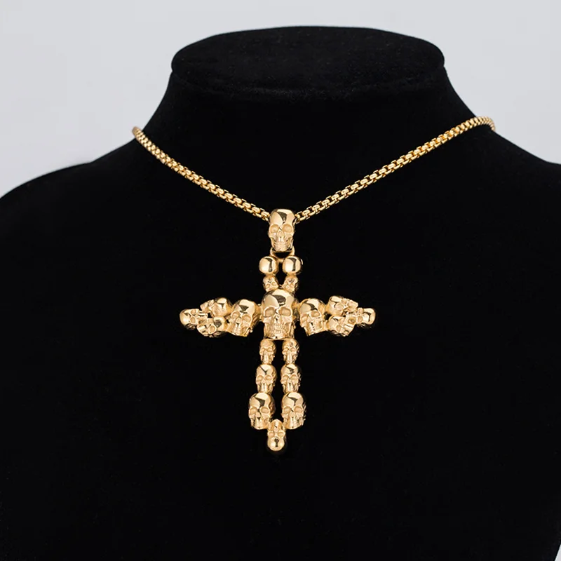 High Quality Cross Skull Stainless Steel Pendant Necklace For Men Gold Silver Color Gothic Male Jewelry Accessories Gift Party