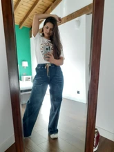 OYS-pantalones vaqueros elásticos de cintura alta para mujer, Jeans sueltos informales sencillos coreanos para oficina, pantalones clásicos de Color sólido para mujer 202