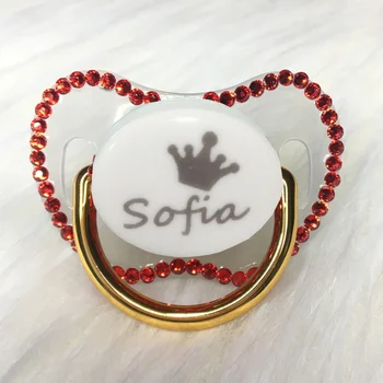 

MIYOCAR custom any name can make gold bling Rhinestone pacifier red dummy BPA free dummy bling red baby shower PR-R