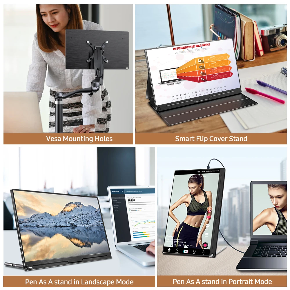 Портативный монитор UPERFECT 15 6 дюйма 4k IPS экран USB C игровой с Type Mini HDMI для ноутбука ПК