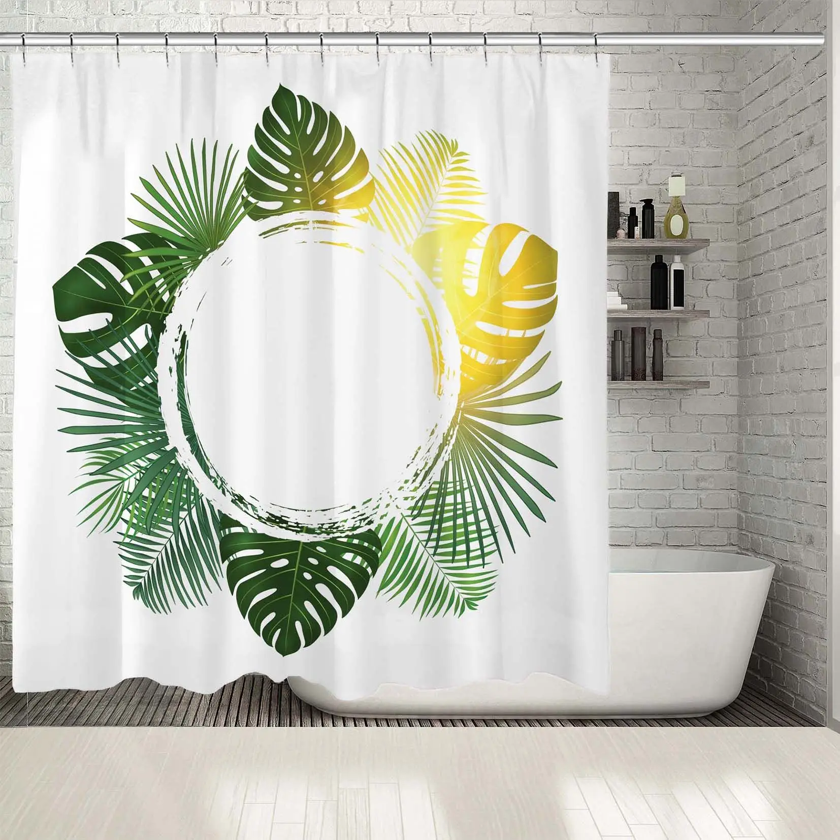 Douchegordijn Palm Bladeren Cirkel Frame Sunny Exotische Zee Zomer