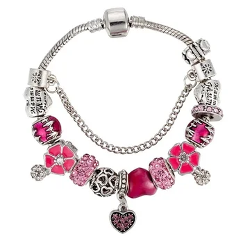 

Angemiel Pink Family and Flower Figured Charmlı Bracelet