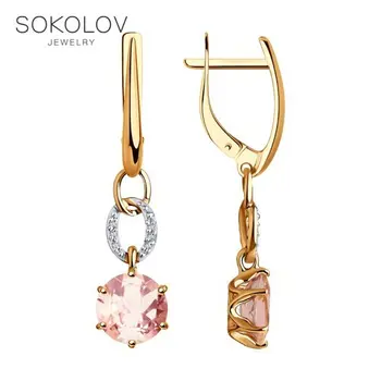 

Sokolov gold drop earrings with stones with diamonds and morganites, fashion jewelry, 585, women's male, long earrings