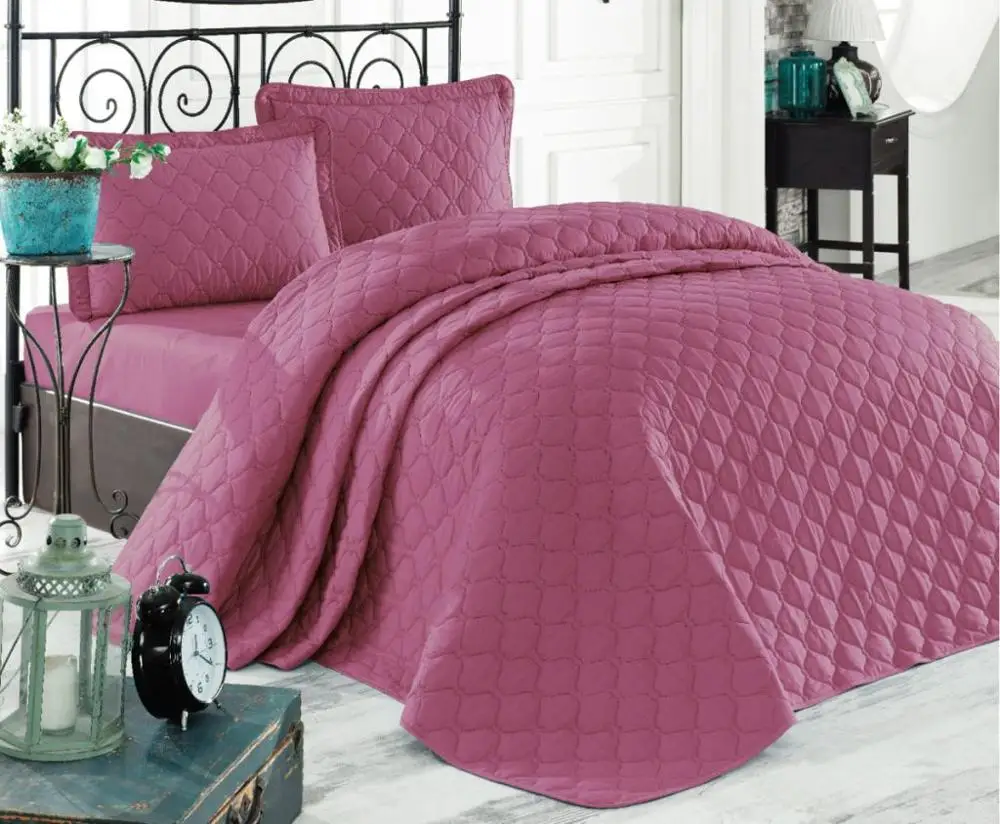 

100% turkish cotton bedspread set, bedspread and pillow case, quilting, luxury rose-color ekotex, double size, single size